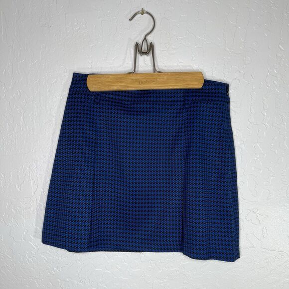 Central Park West Cwntral Park West Mini Skirt Blue Hoodstooth Small Pleated - Picture 1 of 9